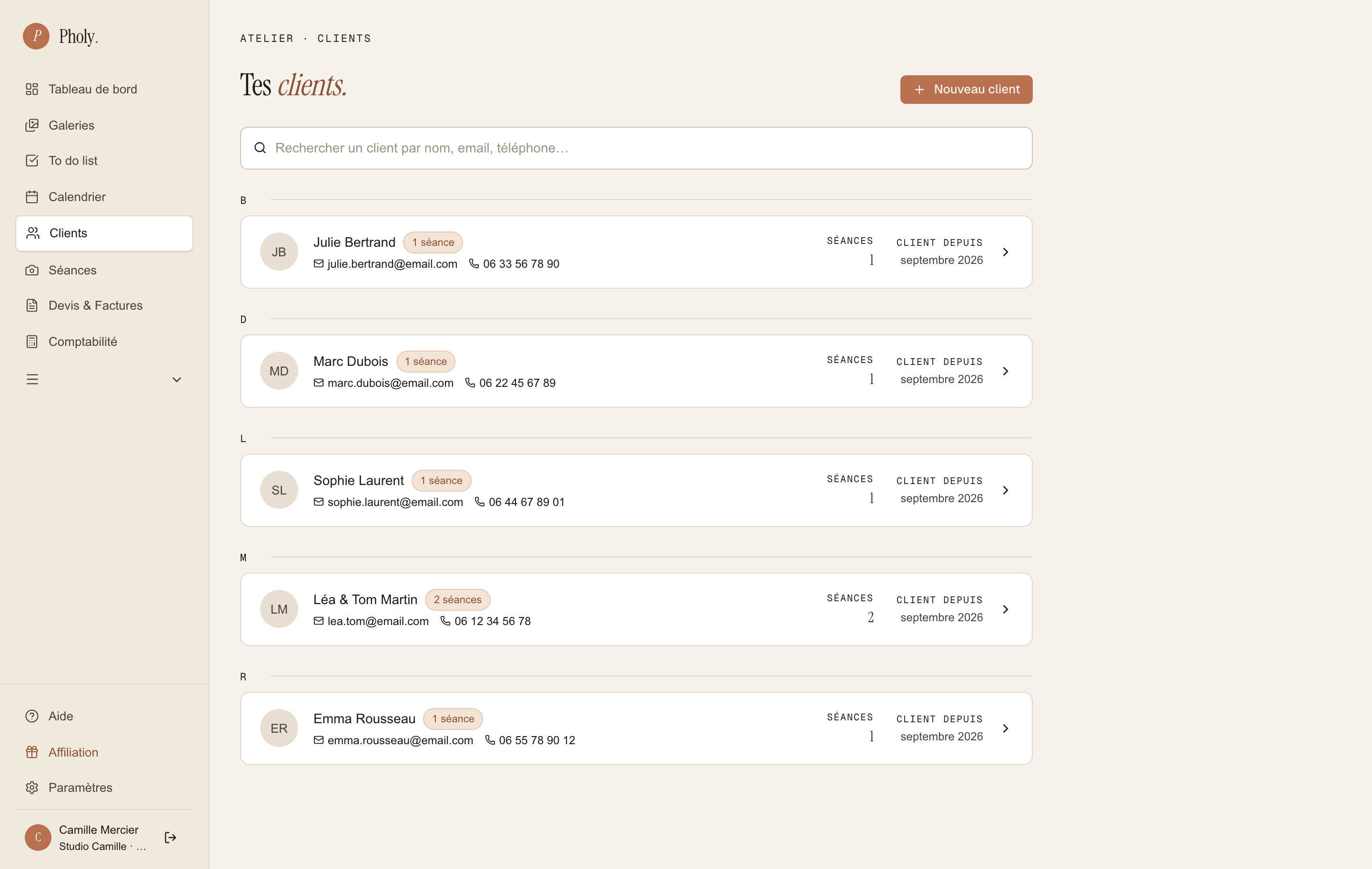 CRM client dans Pholy