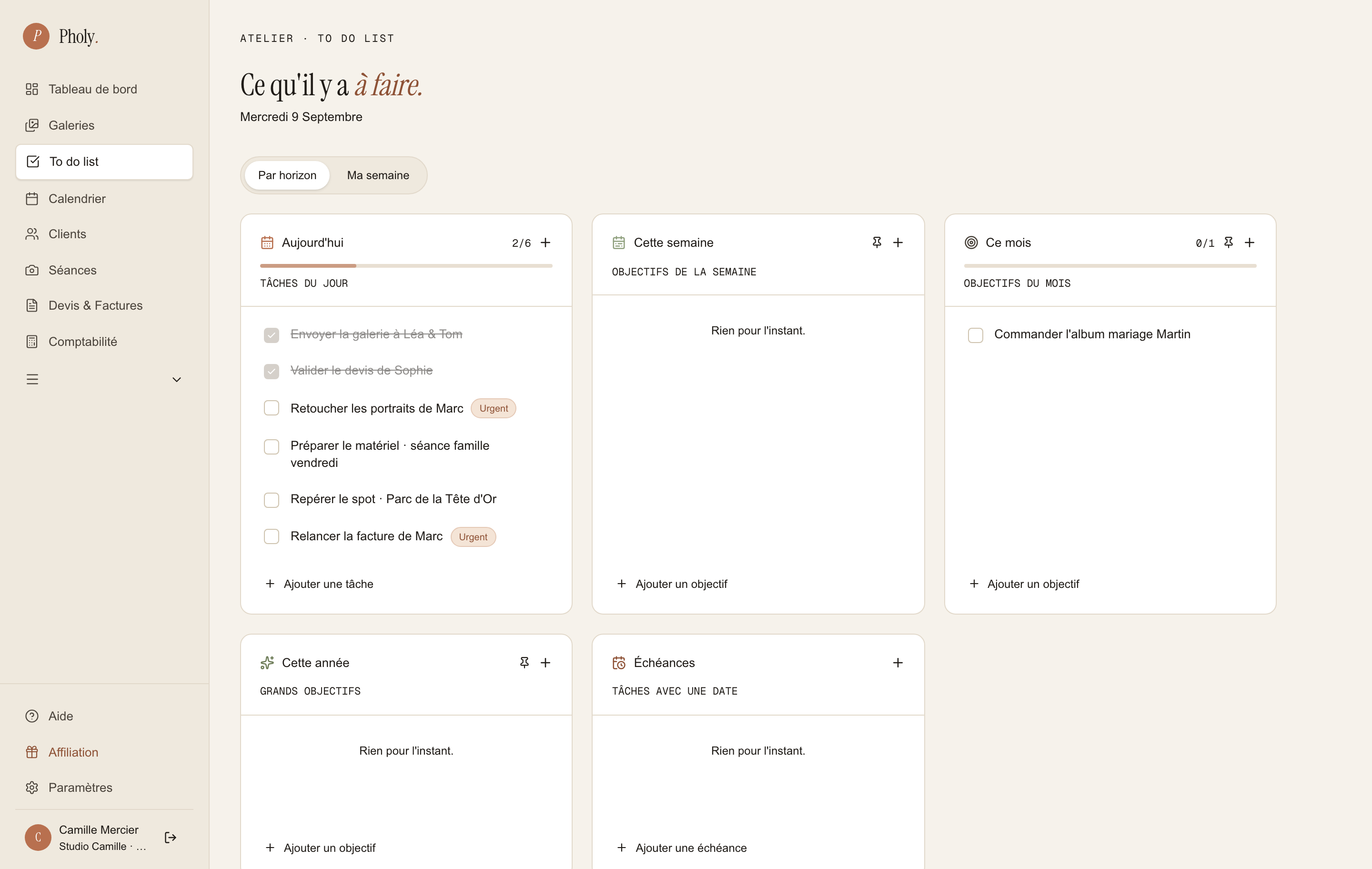 To-do list dans Pholy